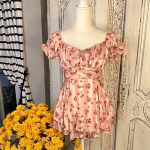 CELLECCI Babydoll Floral Pink Ruffled Dress/Romper